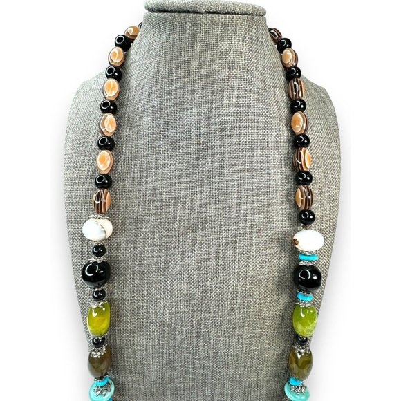 Vintage Natural Genuine Stone Glass Chunky Necklace 30” - Picture 4 of 16